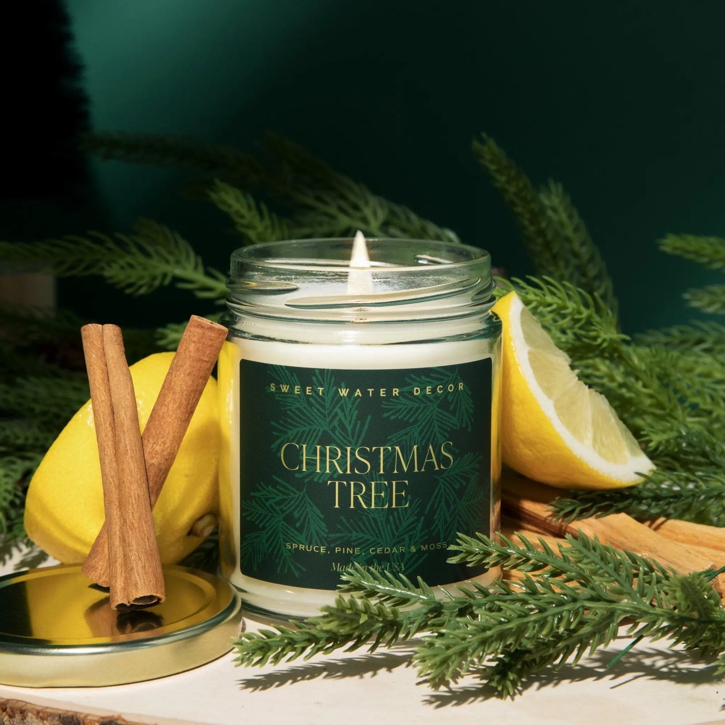 Christmas Tree Soy Candle - Clear Jar - 9 oz Sweet Water Decor