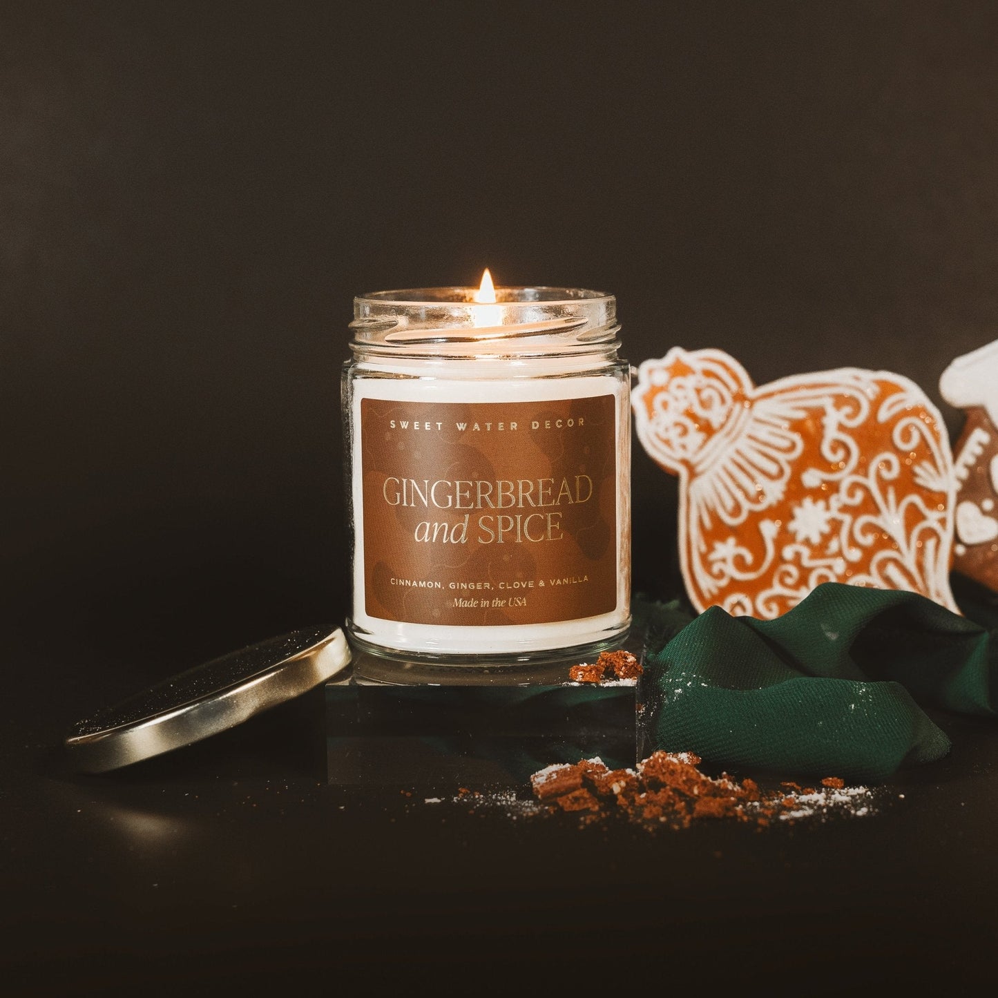 Gingerbread and Spice Soy Candle - Clear Jar - 9 oz Sweet Water Decor