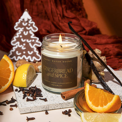 Gingerbread and Spice Soy Candle - Clear Jar - 9 oz Sweet Water Decor