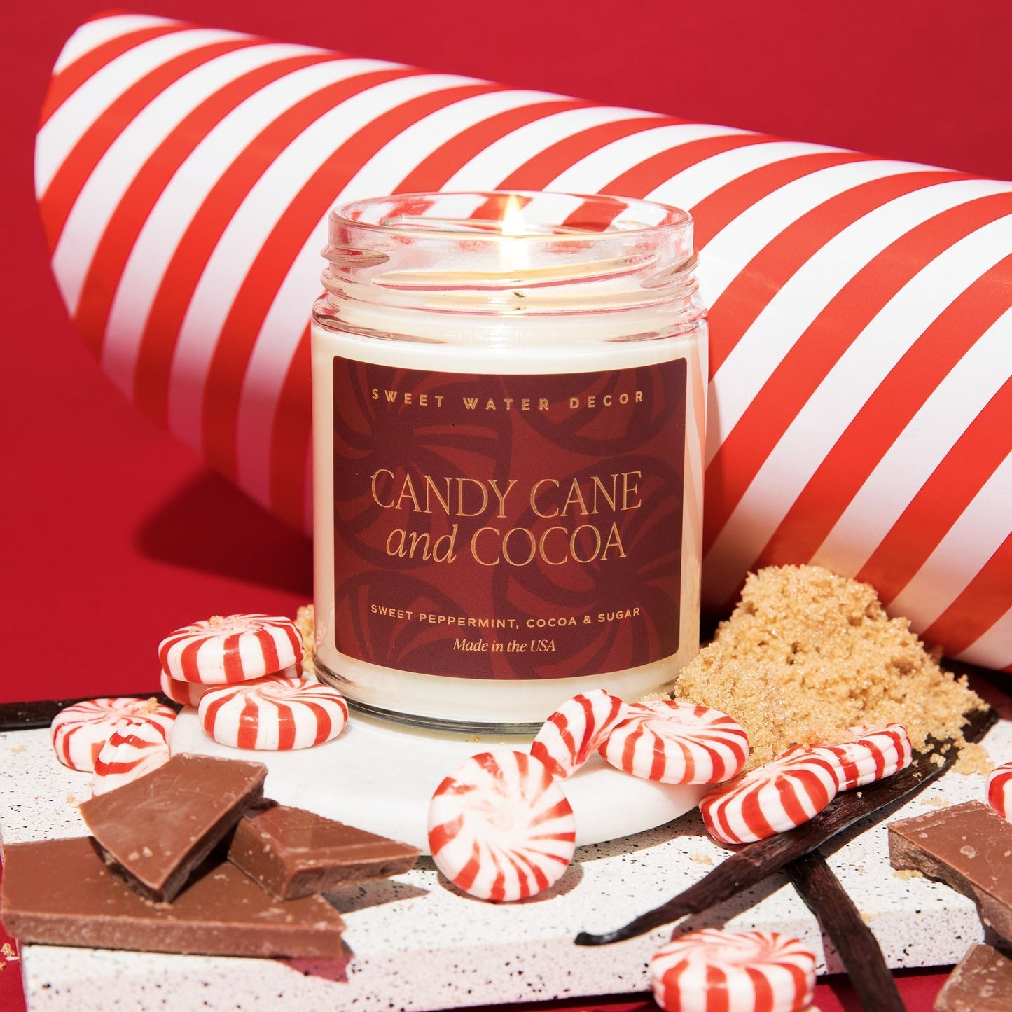 Candy Cane and Cocoa Soy Candle Sweet Water Decor