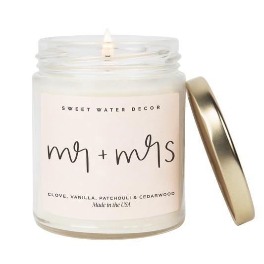 Mr. & Mrs. Quote Candle - Clear Jar - 9 oz (Palo Santo Patchouli) - cleansefaceandbodybar