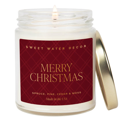 Merry Christmas Soy Candle | 9oz. Clear Jar (Christmas Tree)