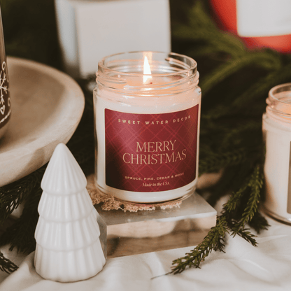 Merry Christmas Soy Candle | 9oz. Clear Jar (Christmas Tree) - cleansefaceandbodybar