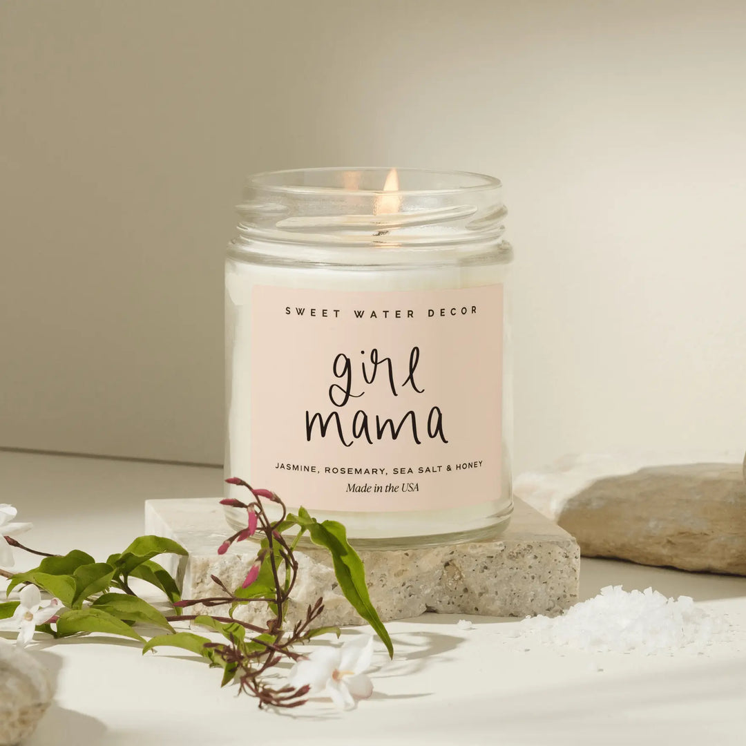 Girl Mama Soy Candle - Clear Jar - 9 oz (Wildflowers and Salt) Sweet Water Decor Cleanse Face & Body Bar