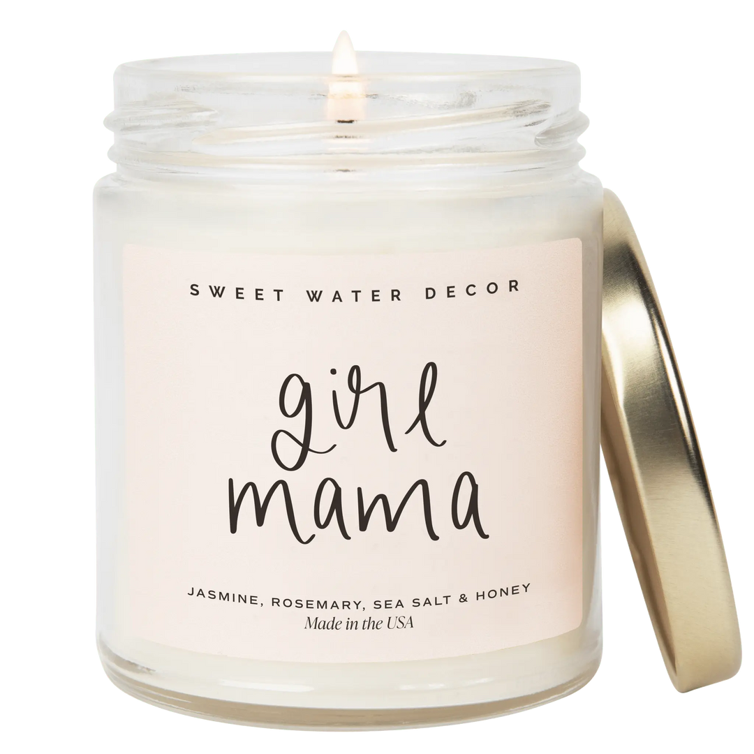 Girl Mama Soy Candle - Clear Jar - 9 oz (Wildflowers and Salt) Sweet Water Decor Cleanse Face & Body Bar
