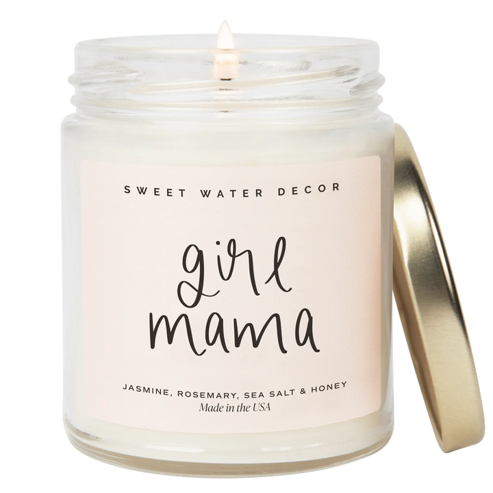 Girl Mama Soy Candle - Clear Jar - 9 oz (Wildflowers and Salt) Sweet Water Decor Cleanse Face & Body Bar