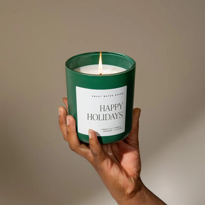 Happy Holidays Soy Candle - Green Matte Jar - 15 oz - cleansefaceandbodybar