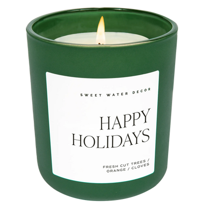 Happy Holidays Soy Candle - Green Matte Jar - 15 oz - cleansefaceandbodybar