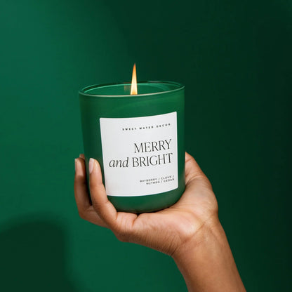 Merry and Bright Soy Candle - Green Matte Jar - 15 oz - cleansefaceandbodybar