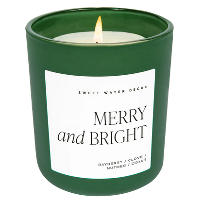 Merry and Bright Soy Candle - Green Matte Jar - 15 oz - cleansefaceandbodybar