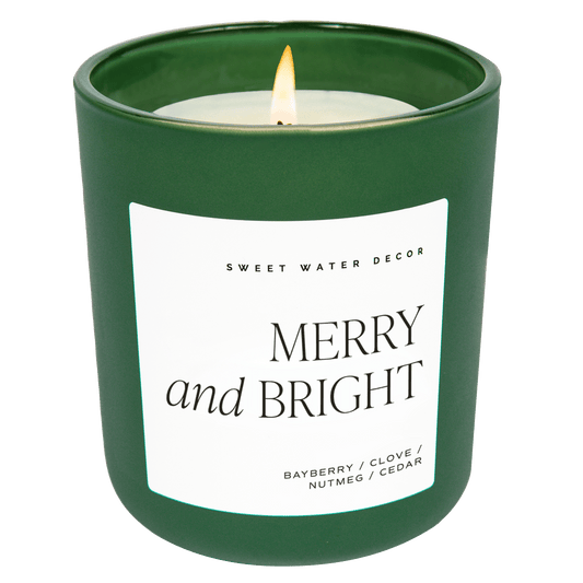 Merry and Bright Soy Candle - Green Matte Jar - 15 oz