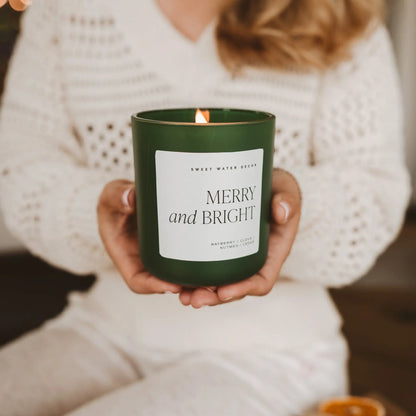 Merry and Bright Soy Candle - Green Matte Jar - 15 oz - cleansefaceandbodybar