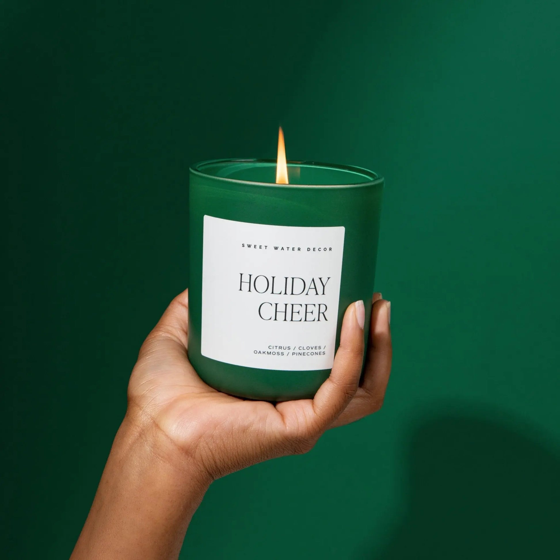 Holiday Cheer Soy Candle - Green Matte Jar - 15 oz - cleansefaceandbodybar