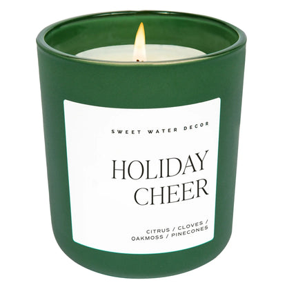 Holiday Cheer Soy Candle - Green Matte Jar - 15 oz - cleansefaceandbodybar