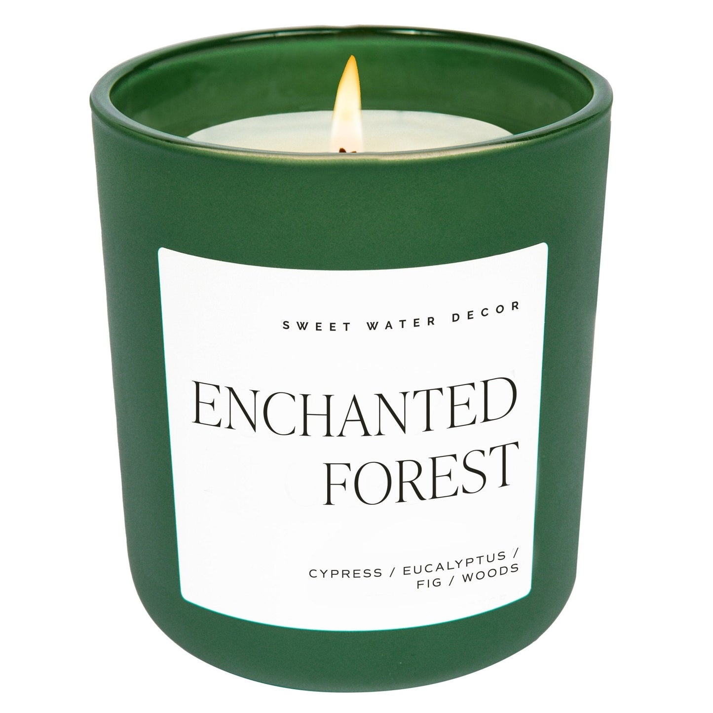 Enchanted Forest Soy Candle - Green Matte Jar - 15 oz (Cypress and Fig) Sweet Water Decor