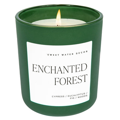 Enchanted Forest Soy Candle - Green Matte Jar - 15 oz (Cypress and Fig) Sweet Water Decor