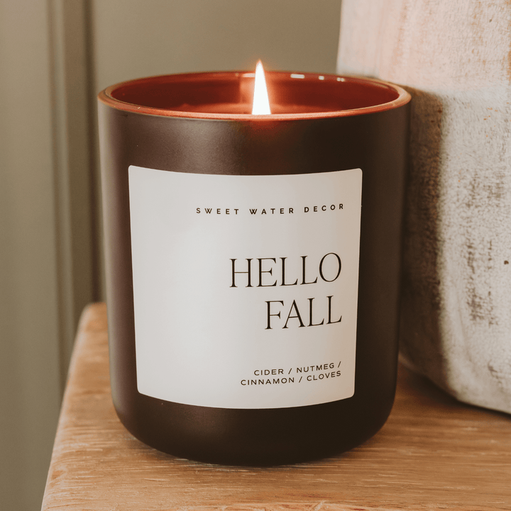 Hello Fall Soy Candle - Brown Matte Jar - 15 oz Sweet Water Decor Cleanse Face & Body Bar