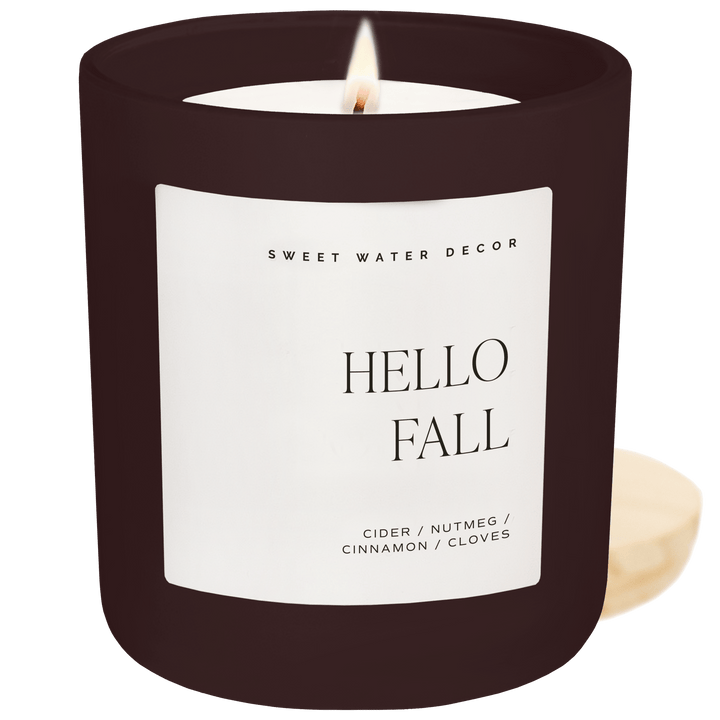 Hello Fall Soy Candle - Brown Matte Jar - 15 oz Sweet Water Decor Cleanse Face & Body Bar