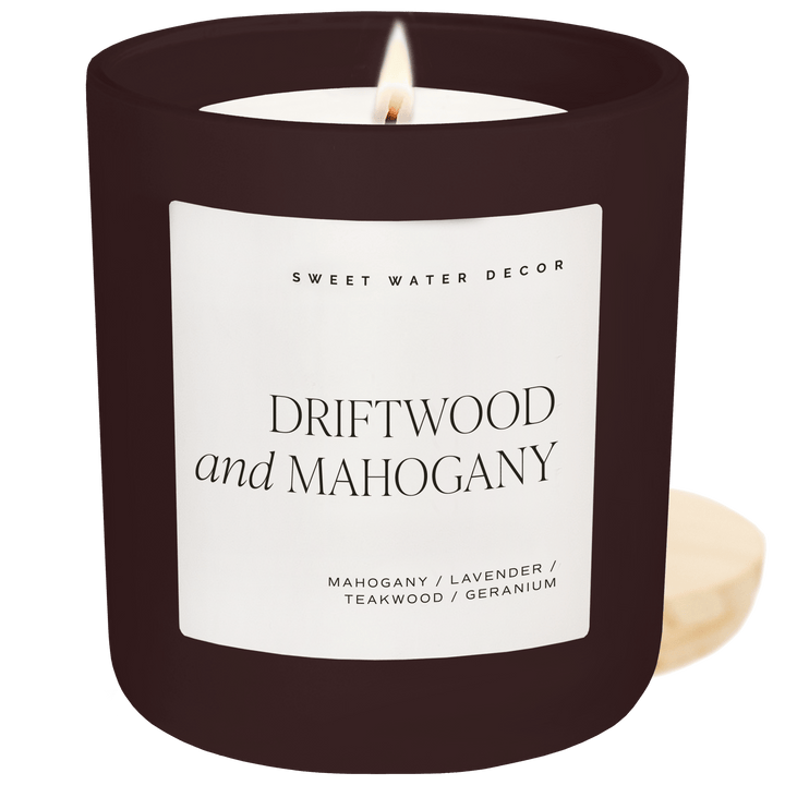 Driftwood and Mahogany Soy Candle - Brown Matte Jar - 15 oz Sweet Water Decor Cleanse Face & Body Bar