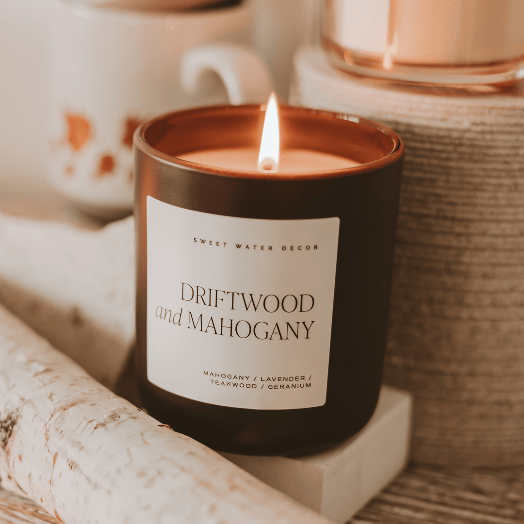 Driftwood and Mahogany Soy Candle - Brown Matte Jar - 15 oz Sweet Water Decor Cleanse Face & Body Bar