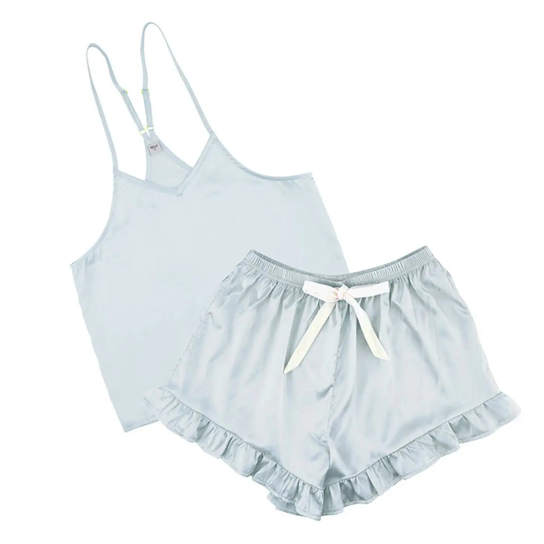 Cami + Velvet Ruffled Short - Blue: 100% Polyester / MD Bella Sleep + Spa Cleanse Face & Body Bar