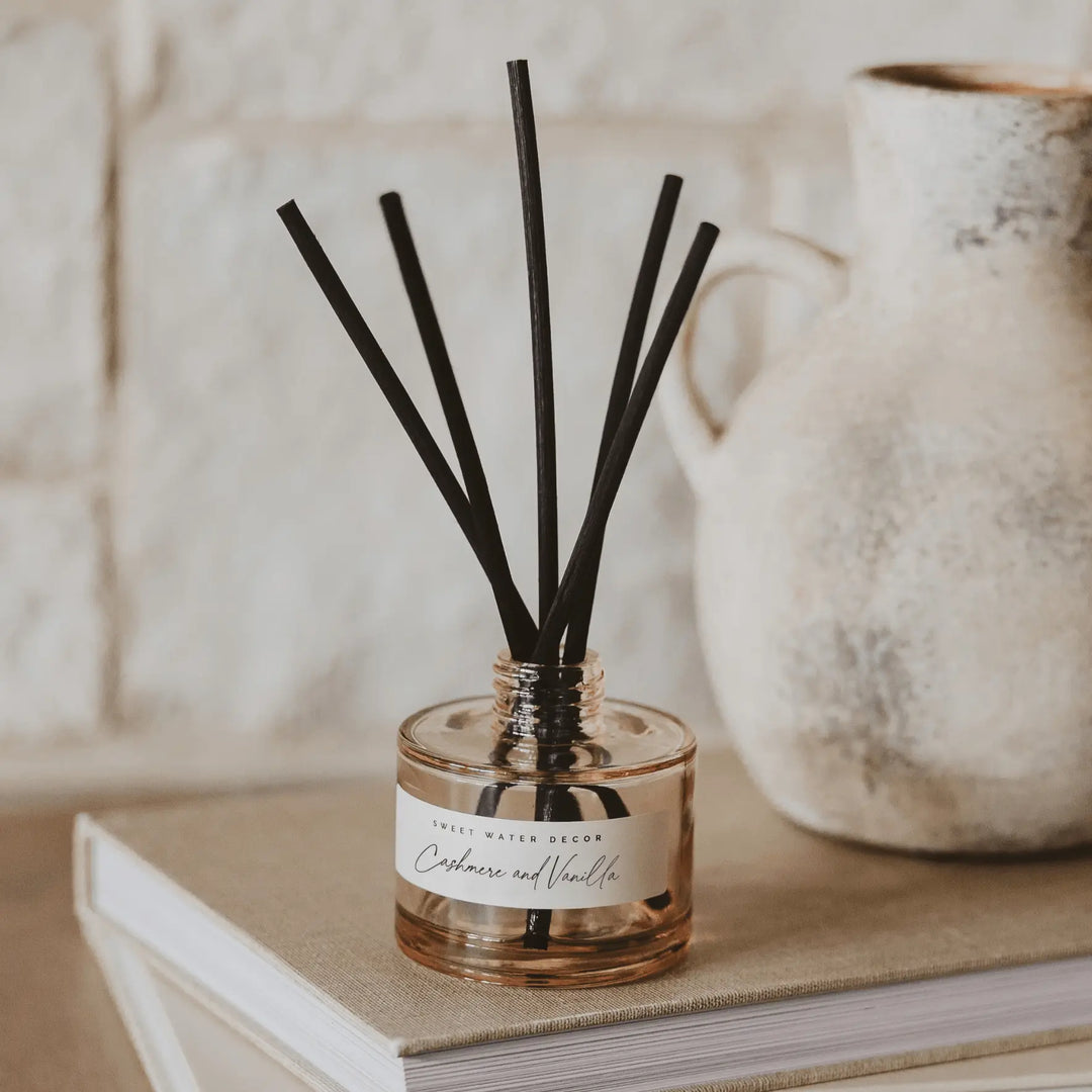 Cashmere and Vanilla Tinted Glass Jar Reed Diffuser Sweet Water Decor Cleanse Face & Body Bar
