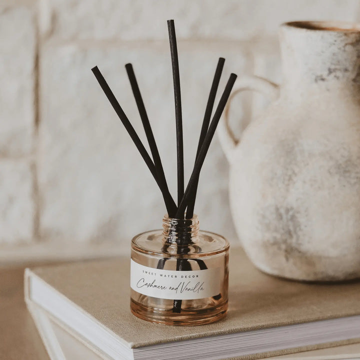 Cashmere and Vanilla Tinted Glass Jar Reed Diffuser Sweet Water Decor Cleanse Face & Body Bar
