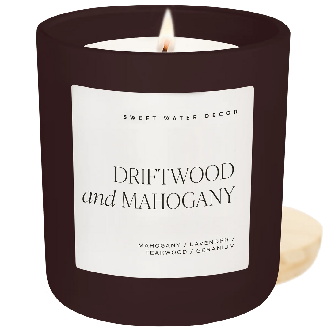 Driftwood and Mahogany Soy Candle - Brown Matte Jar - 15 oz Sweet Water Decor Cleanse Face & Body Bar