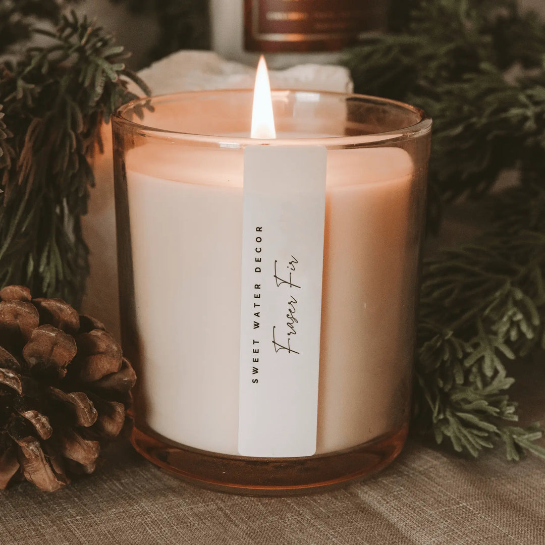 Fraser Fir Soy Candle - Tinted Glass Jar - 12 oz Sweet Water Decor Cleanse Face & Body Bar