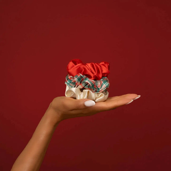 Kitsch Holiday Scrunchies on wrist
