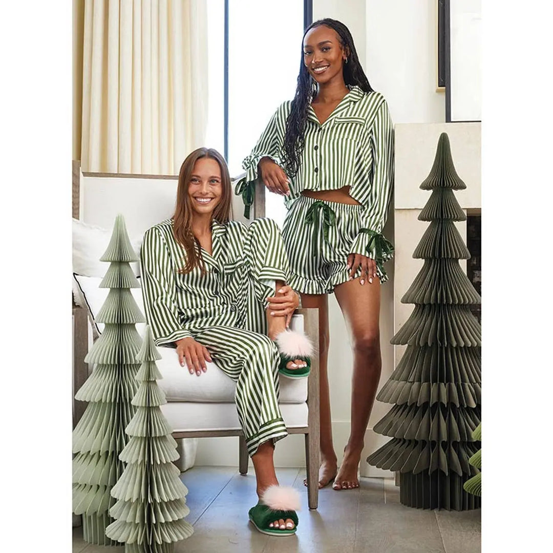 Long Sleeve PJ Set - Green Stripe: 100% Polyester / Small Bella Sleep + Spa Cleanse Face &amp; Body Bar