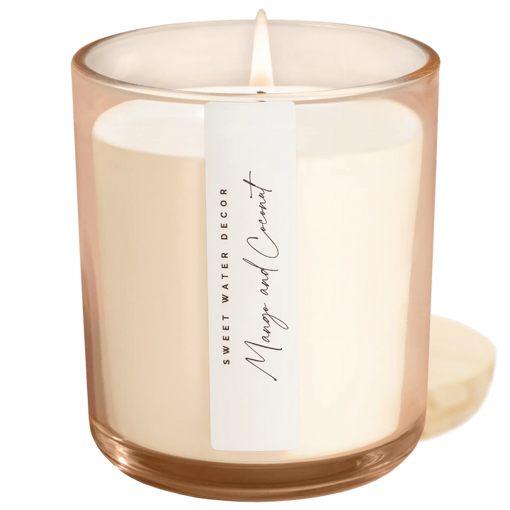 Mango and Coconut Soy Candle - Tinted Glass Jar - 12 oz Sweet Water Decor Cleanse Face &amp; Body Bar