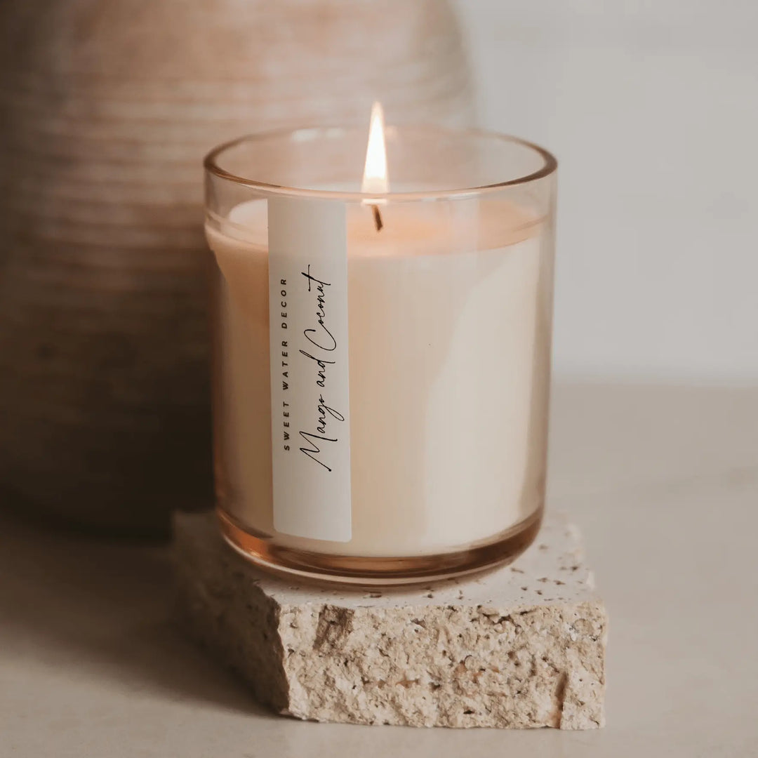 Mango and Coconut Soy Candle - Tinted Glass Jar - 12 oz Sweet Water Decor Cleanse Face &amp; Body Bar