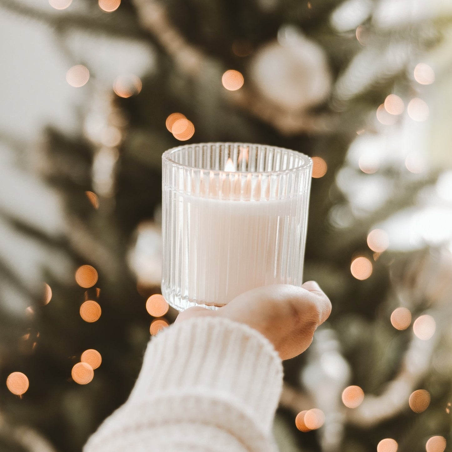 Christmas Fluted Soy Candle - Ribbed Glass Jar Sweet Water Decor