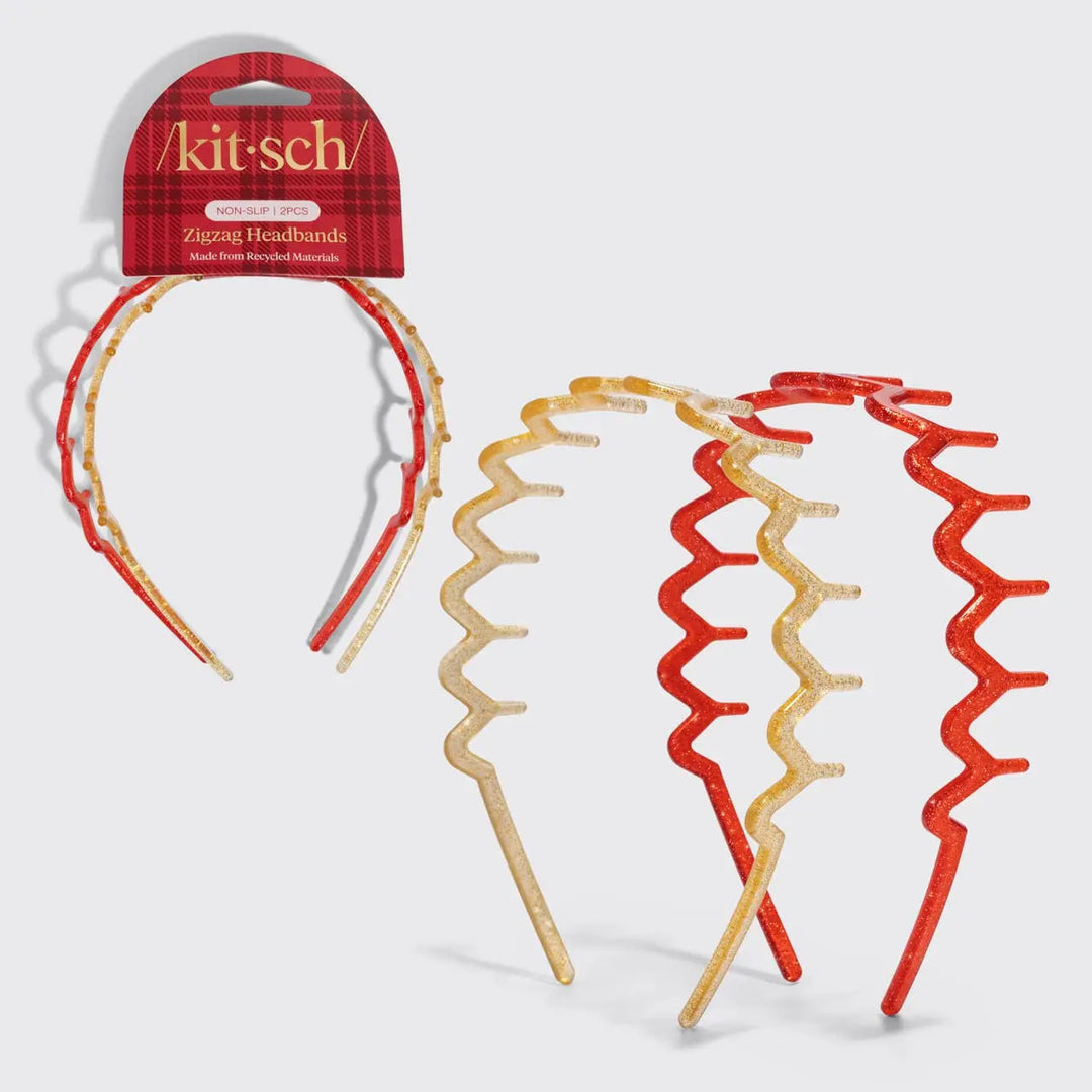 Kitsch Zigzag Headbands Gold &amp; Red 2pc