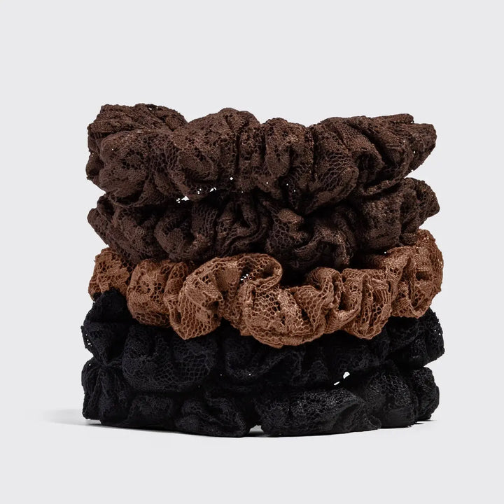 Ruched Lace Scrunchies 5pc Set - Black, Chocolate &amp; Mocha KITSCH Cleanse Face &amp; Body Bar