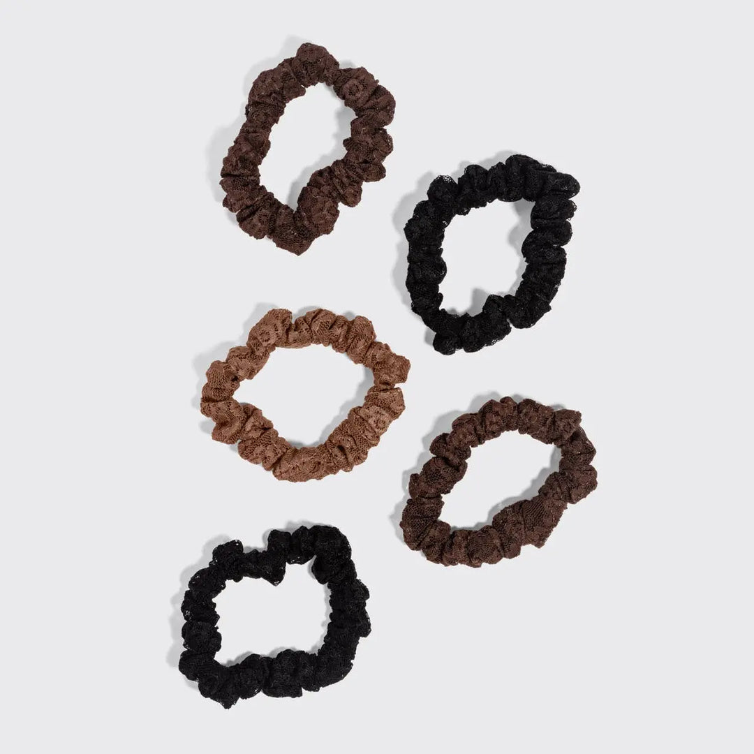 Ruched Lace Scrunchies 5pc Set - Black, Chocolate &amp; Mocha KITSCH Cleanse Face &amp; Body Bar