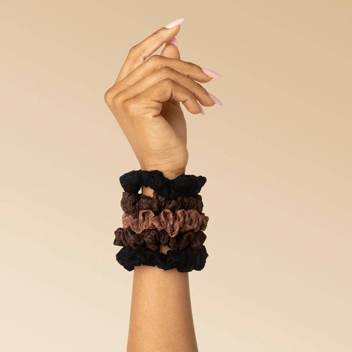 Ruched Lace Scrunchies 5pc Set - Black, Chocolate &amp; Mocha KITSCH Cleanse Face &amp; Body Bar