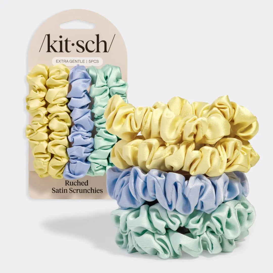 Ruched Satin Scrunchies 5pc Set - Multi-color KITSCH Cleanse Face & Body Bar