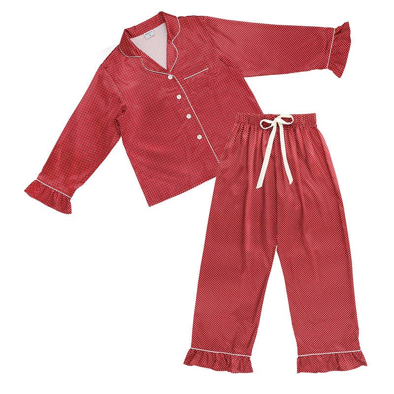 Ruffled PJ Set with Velvet Tie - Red + Pink Pin Dots: Large Bella Sleep + Spa Cleanse Face & Body Bar