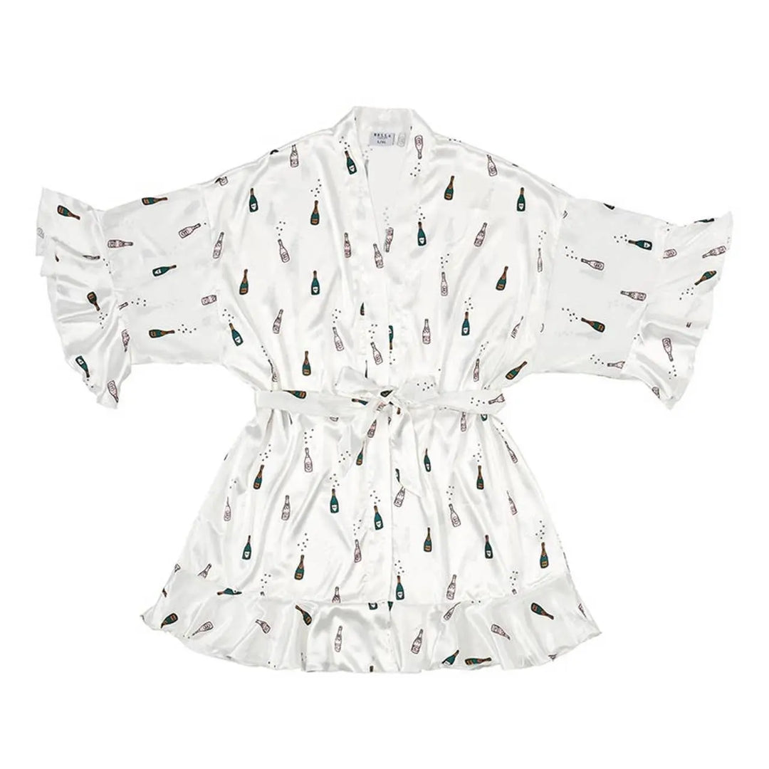 Ruffled Satin Robe - Champagne Bottles: 100% Polyester / Large Bella Sleep + Spa Cleanse Face & Body Bar
