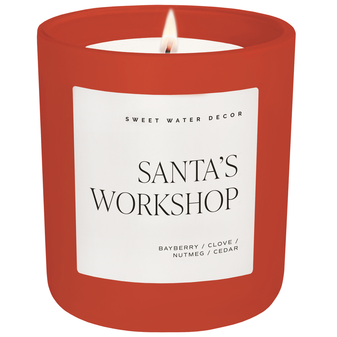 Santa's Workshop Soy Candle - Red Matte Jar - 15 oz (Merry and Bright) Sweet Water Decor Cleanse Face & Body Bar