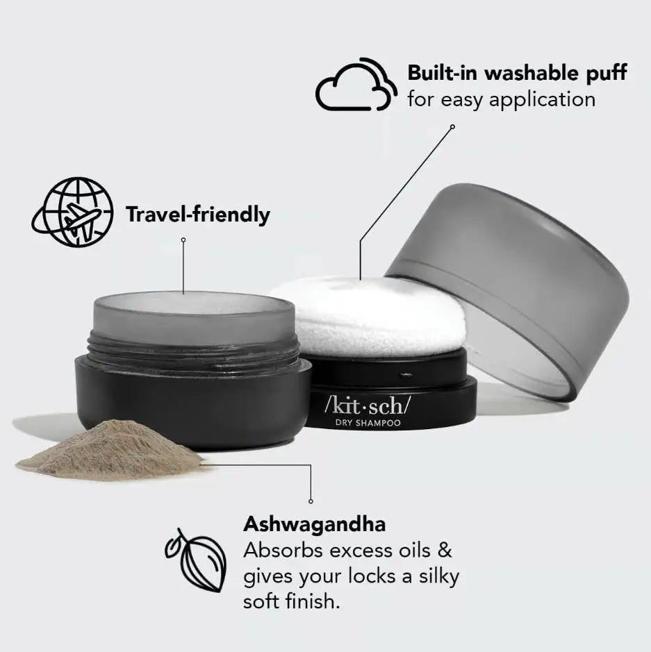 Volumizing Rice Protein Dry Shampoo - Dark Tinted Powder KITSCH Cleanse Face &amp; Body Bar