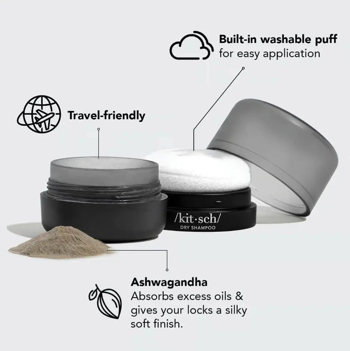 Volumizing Rice Protein Dry Shampoo - Dark Tinted Powder KITSCH Cleanse Face &amp; Body Bar