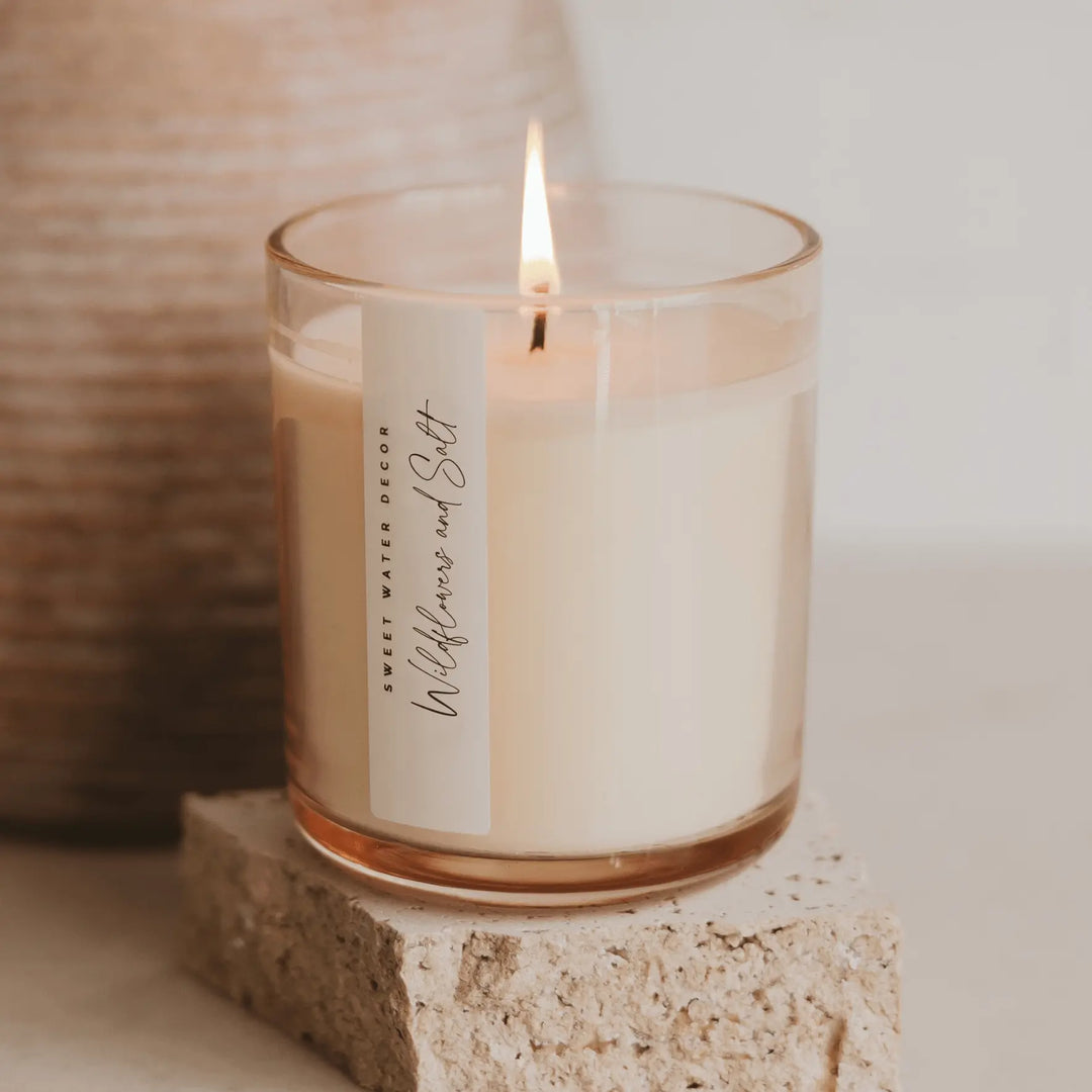 Wildflowers and Salt Soy Candle - Tinted Glass Jar - 12 oz Sweet Water Decor Cleanse Face & Body Bar
