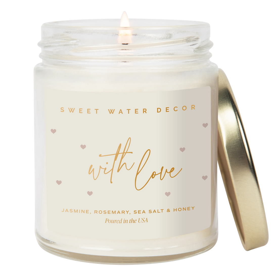 With Love Soy Patterned Candle - Clear Jar - 9 oz Sweet Water Decor Cleanse Face & Body Bar