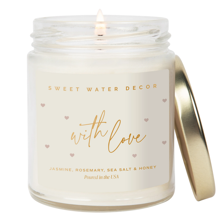 With Love Soy Patterned Candle - Clear Jar - 9 oz Sweet Water Decor Cleanse Face & Body Bar