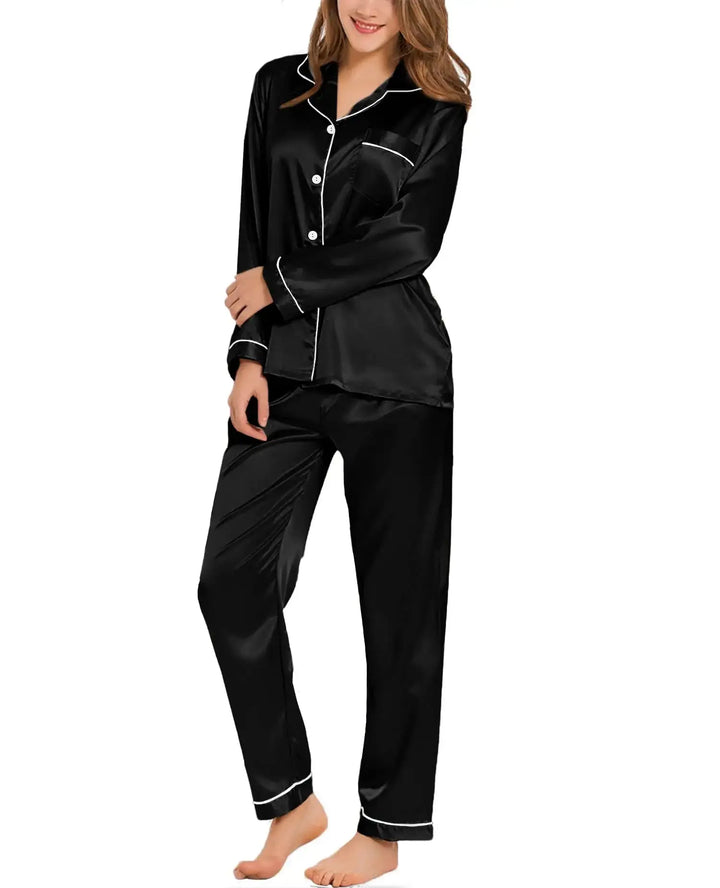 Womens Silk Satin Pajamas Loungewear Two-piece Sleepwear Button-Down Full Sleeve Long Pj Set CurvyCandy Cleanse Face &amp; Body Bar