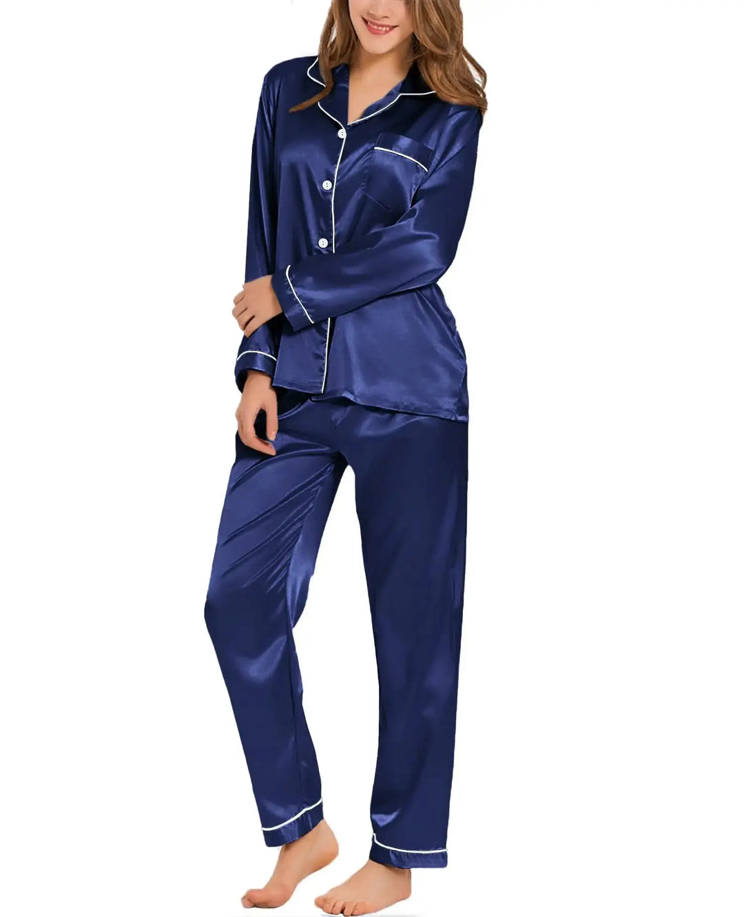 Womens Silk Satin Pajamas Loungewear Two-piece Sleepwear Button-Down Full Sleeve Long Pj Set CurvyCandy Cleanse Face &amp; Body Bar