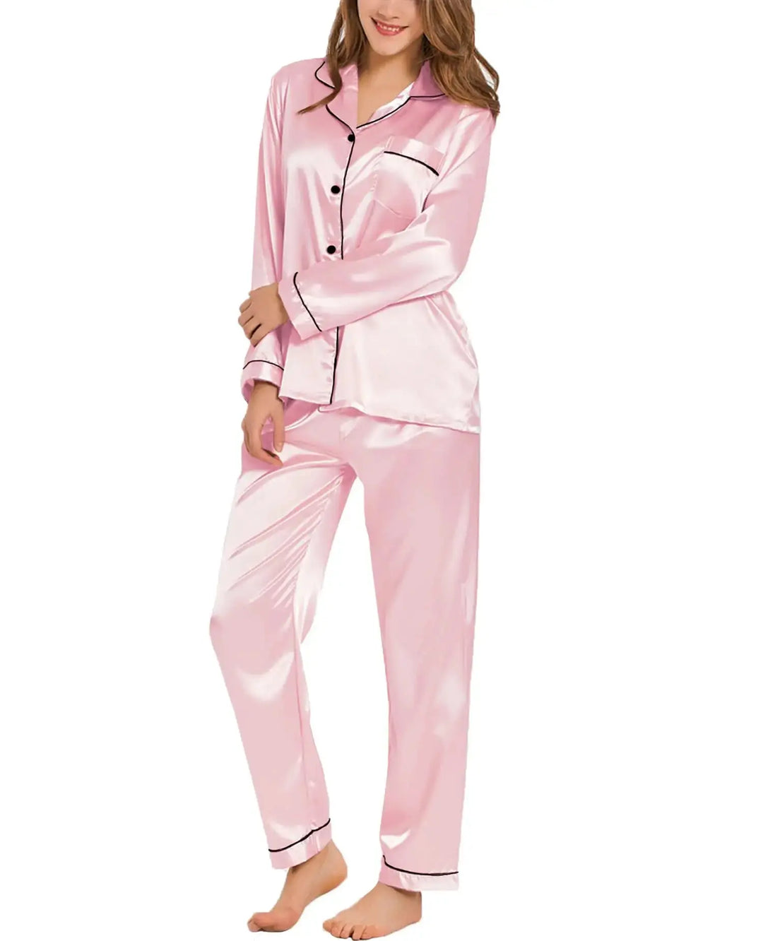 Womens Silk Satin Pajamas Loungewear Two-piece Sleepwear Button-Down Full Sleeve Long Pj Set CurvyCandy Cleanse Face &amp; Body Bar